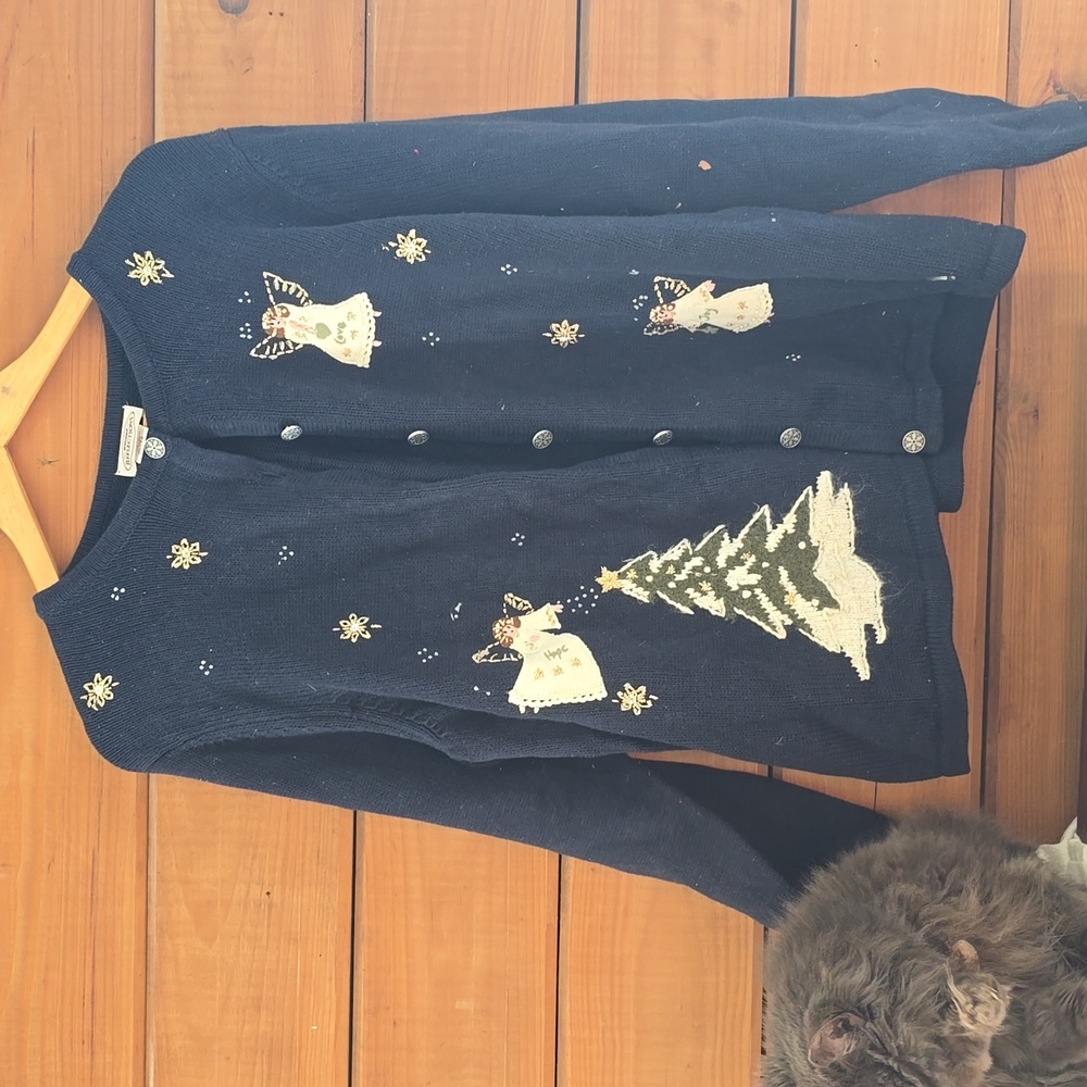 Northern Reflections Holiday Angel Snowflake Silver Button Sweater XL